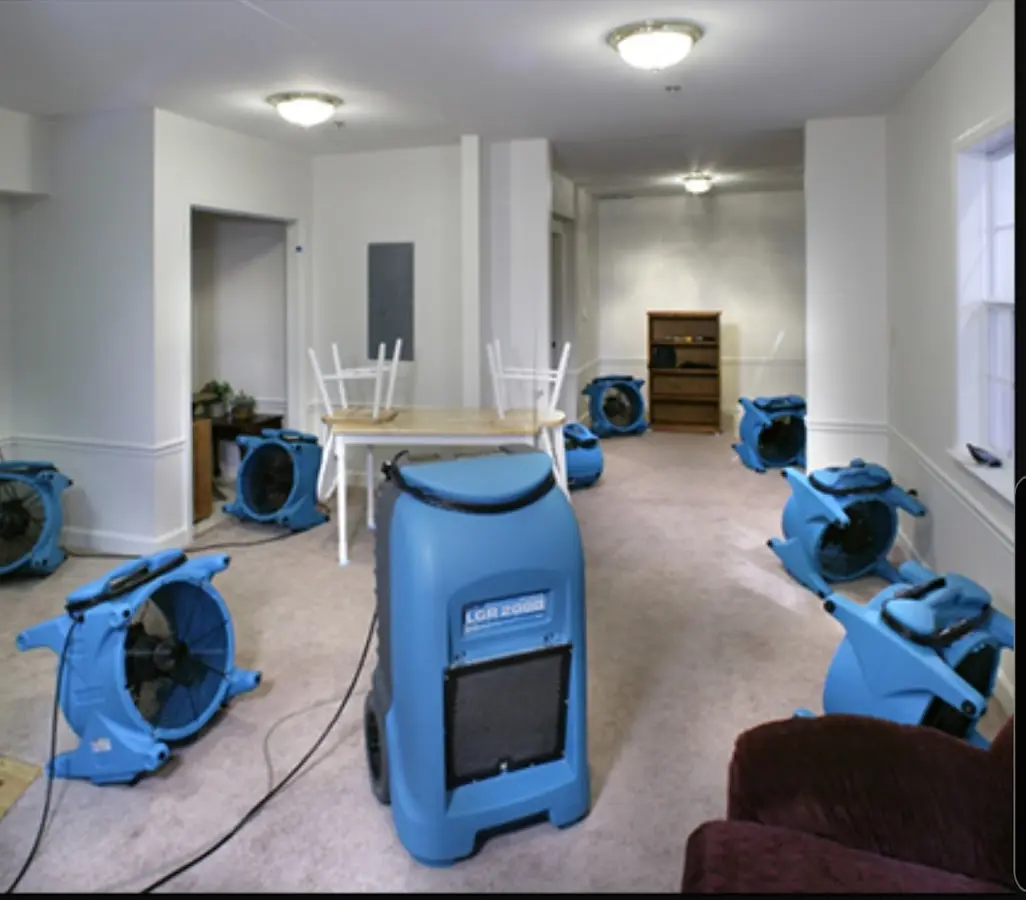 Air movers and dehumidifier setup for Water Damage Restoration in Bexley